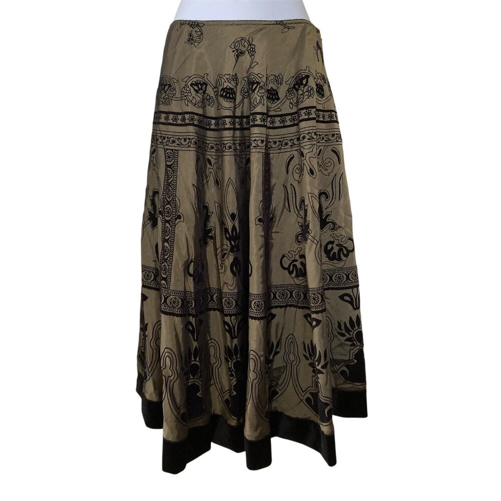 Vintage J.B.S. 90s Y2k Olive Black Velvet Romantic Preppy Goth Boho Skirt S/4